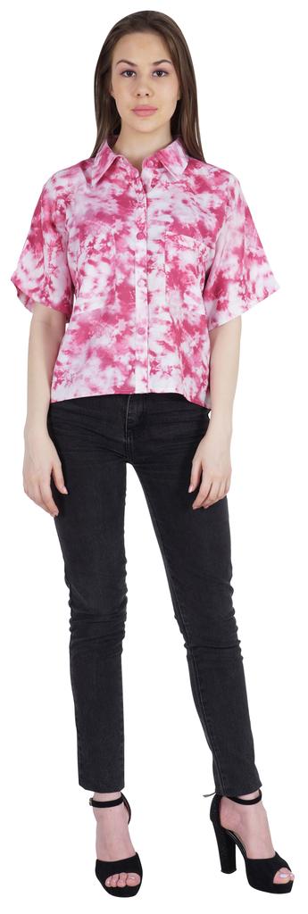 Moomaya Damen Bedrucktes Oberteil Kragenhals Knopfleiste Kurzarm Tunika