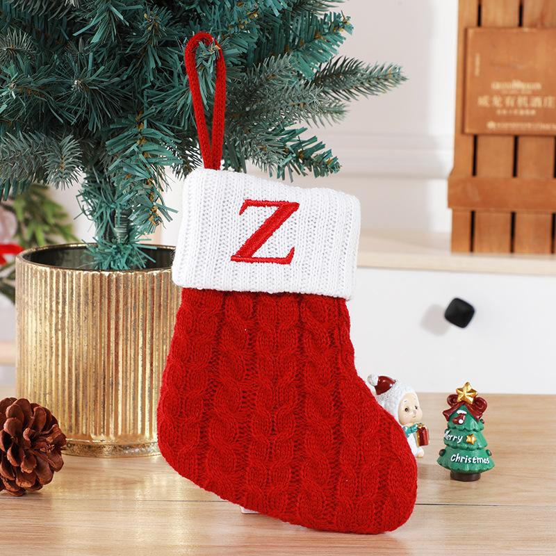 Christmas Socks Knitting Red Snowflake Alphabet Letters Christmas Decoration For Home Tree Ornament Gift Navidad Natal Decoration