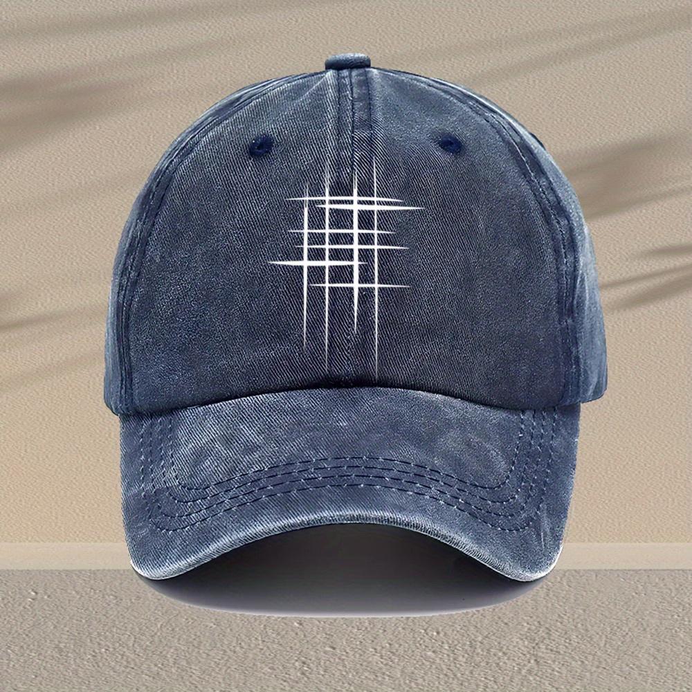 Mens Vintage Washed Baseball Cap Adjustable Lightweight Retro Geometric Line Print Design Casual Hat for Casual Attire Mult