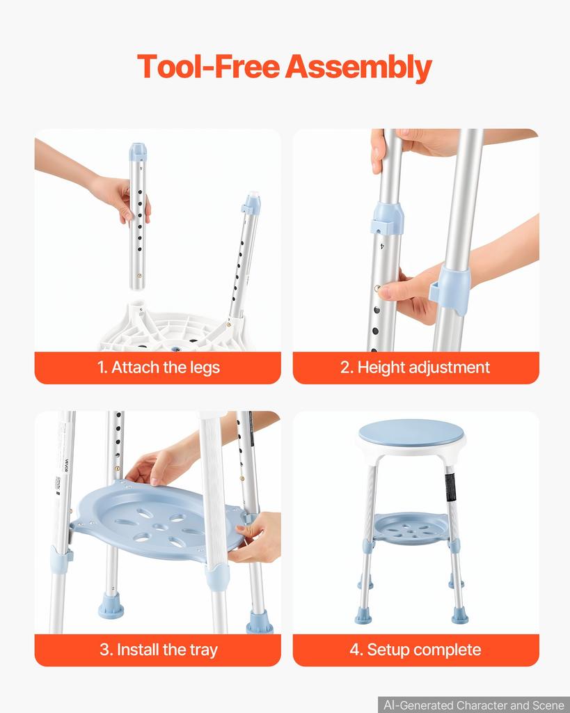 VEVOR Swivel Shower Chair 360 Degree, Height Adjustable Bath Seat for Inside Showers or Tubs