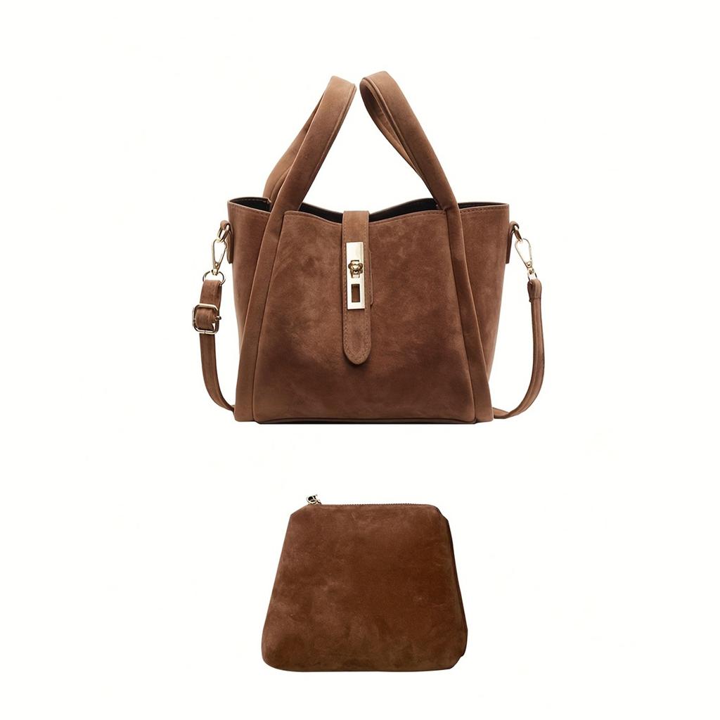 Autumn and winter retro high-end texture frosted suede handbag, simple fashi trend solid color classic elegant handbag,