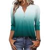 Women's Fashionable Casual Color Block Gradient Print V-Neck Button Three-Quarter Sleeve T-Shirt Top