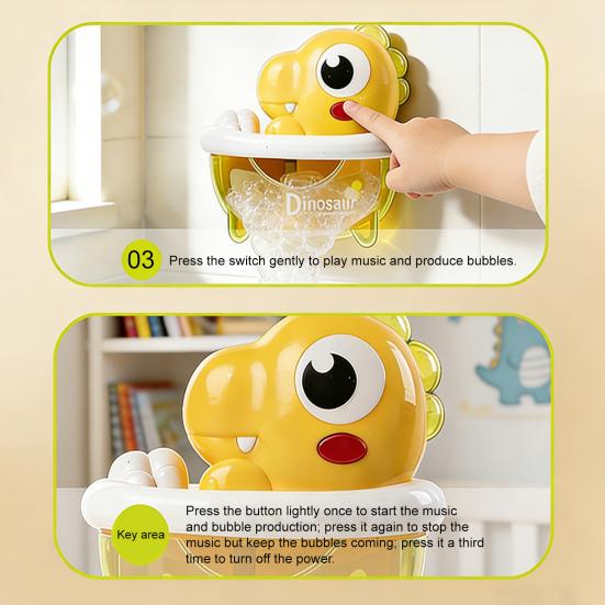 Baby Bath Toys Dinosaur Bubble Machine with Music Powerful Suction Cup Stable Non-Falling Automatic Foaming Bubble Maker for Bathtub Kids Bath Fun Toy