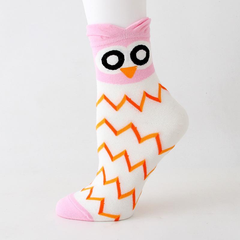 XIANGHUI 3D Owl Print Women's Socks Cute Girl Cartoon Animal New Cotton Stockings Knitted Crew Length One for Spring Winter