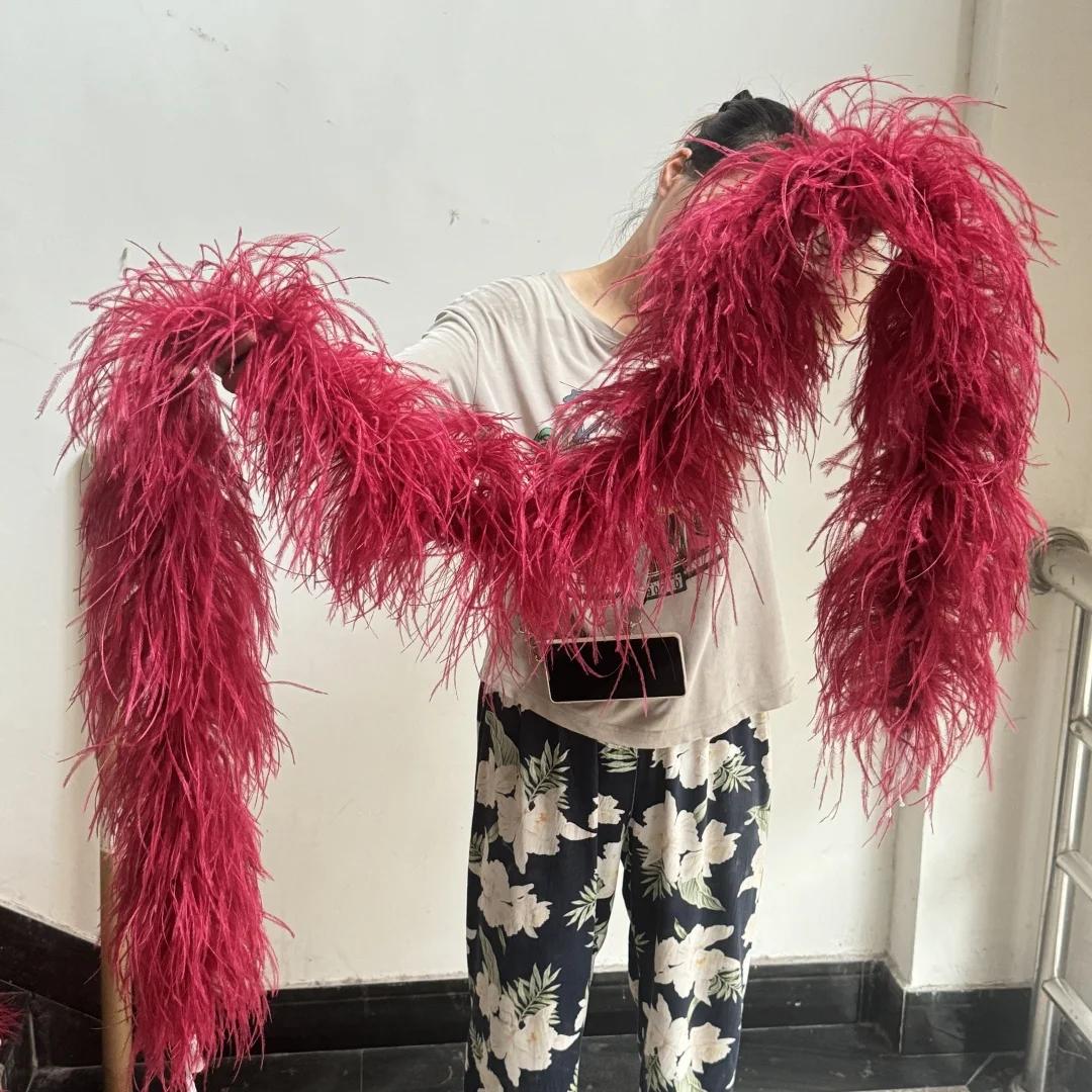 

6/10-слойное многоцветное боа из страусиных перьев 2 метра Пушистое шаль из страусиных перьев для вечеринки, женского платья, одежды, DIY украшения, шарф 3PLY 2M