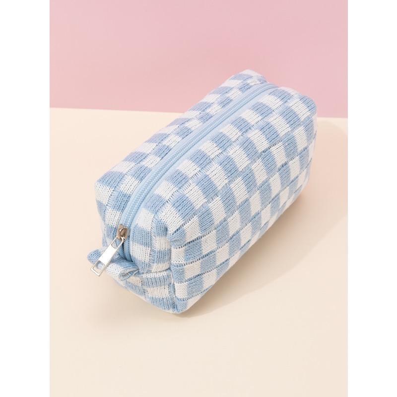 1Pc Makeup Bag Black, Checker Cosmetic Bag Square Waterproof, Women Bags For Make Up, Small Bag Storage Makeup Case, Travelling Bags For Ladies