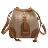 Woven bucket bag women's new 2025 fashion versatile shoulder bag splicing casual messenger straw bag