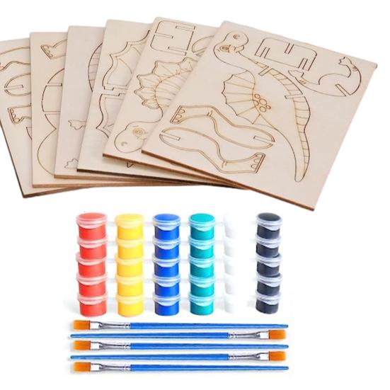 

1 Набор Деревянный Пазл Динозавр Игровой Набор с 5 Фломастерами для Раскрашивания 30 Пигментов 6 Деревянных Пазлов Динозавров Игра для Сборки Развивающая Игрушка Подарок для Мальчиков и Девочек Sets