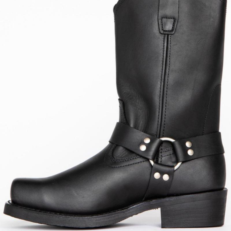 Pánské retro kovbojské kožené kozačky britského stylu kozačky s přezkou do půli lýtek Rytířské kozačky se čtvercovou špičkou Kotníkové kozačky na podpatek Venkovní jezdecké boty