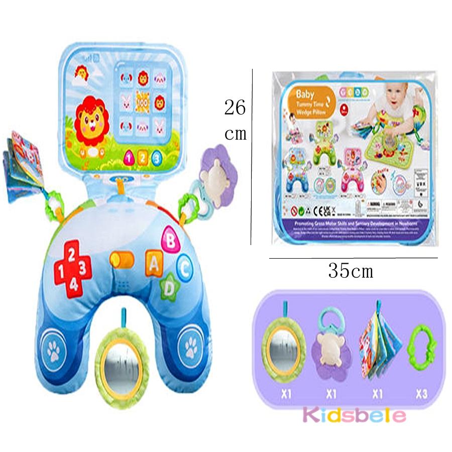 Newborn Tummy Time Pillow Toys Baby Head-Up Training Early Educational Sensory Toy With Teether Rattle Mirror Soft Cloth Book