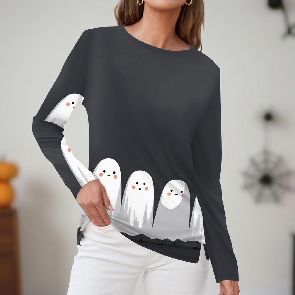 Damen Täglich Lässig Langärmlig Bedruckt O-Ausschnitt Oberteil