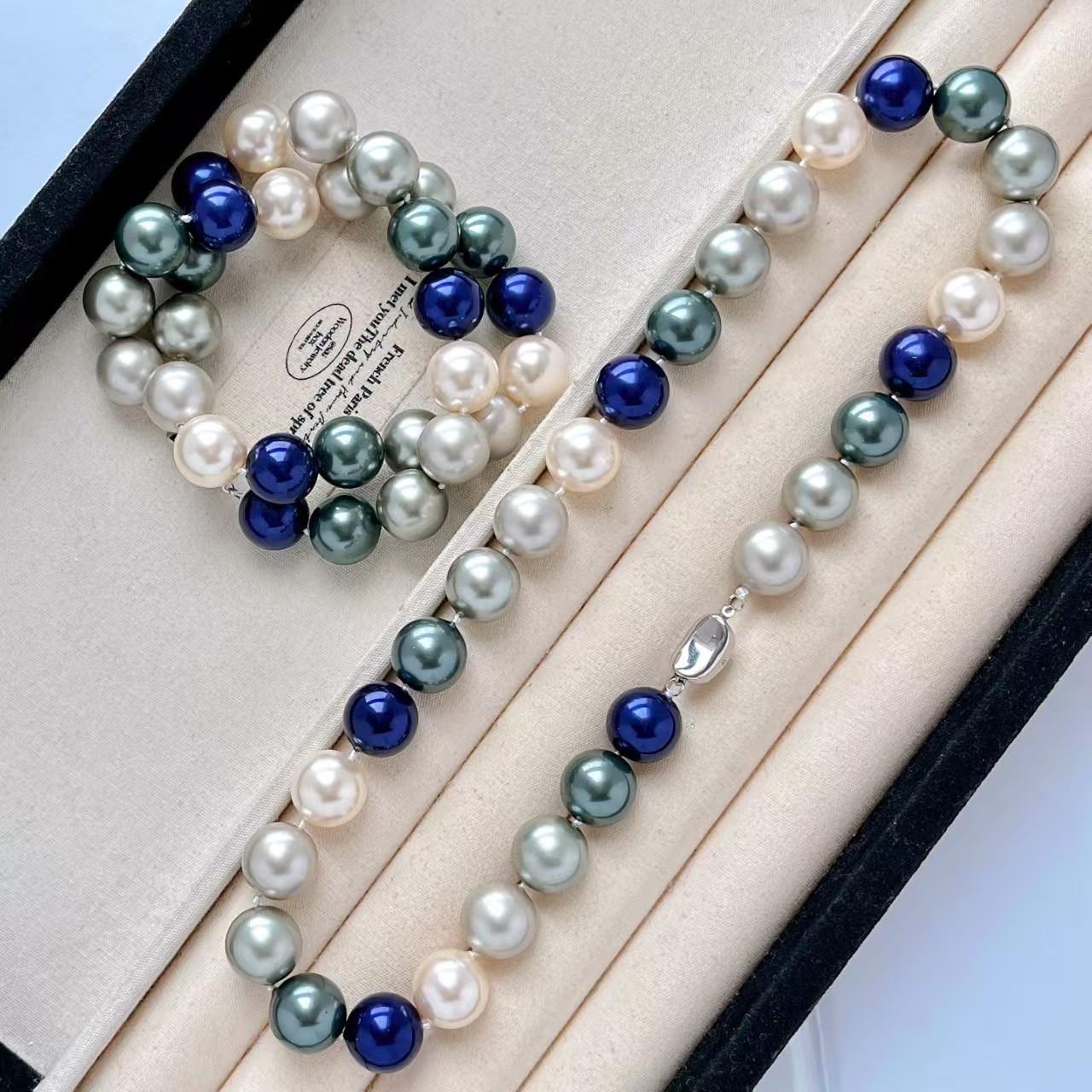14Mm Vintage Design Sense Mixed Color Candy Faux Crystal Pearl Collarbone Chain Necklace