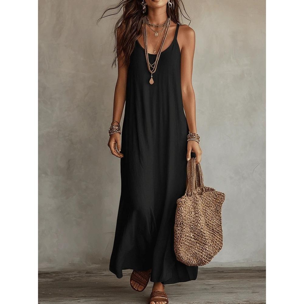 BITCED Fashion Summer Spring Solid Color Print Sleeveless U-Neck Casual Dresses