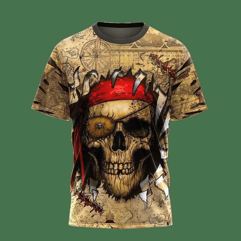 Skull Pattern Print Short Sleeve Men's T-Shirt Summer O-Neck 3D Digital Printing Fashion Men's Clothing