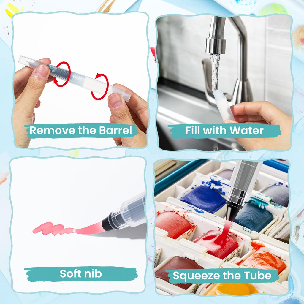 Soft Nylon Hair Self-Moisturizing Water Ink Storage Brush Pen Set for Calligraphy Watercolor Painting Drawing Art Supplies