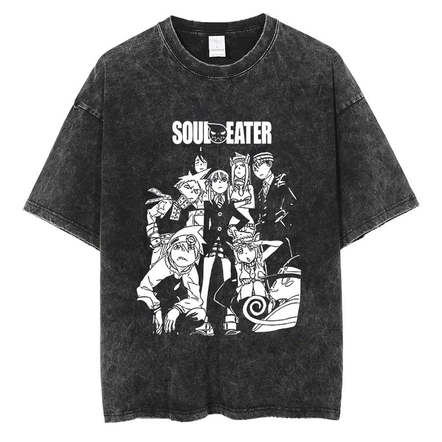 Soul Eater Manga Death The Kid Print Tshirt Vintage Washed Streetwear Men Women Casual Oversized Summer Cotton Graphic Tee