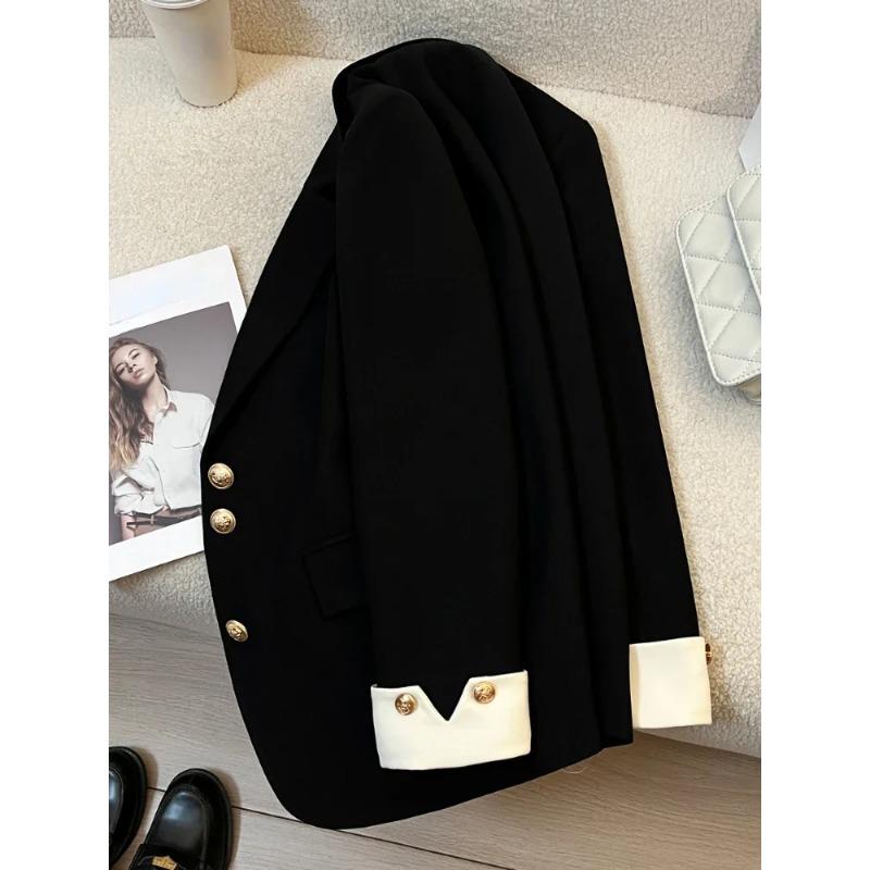 Women Design Sense Niche Loose Milk White Blazer Jacket Spring Female Korean Commuting Splicing Suit Tops Coat