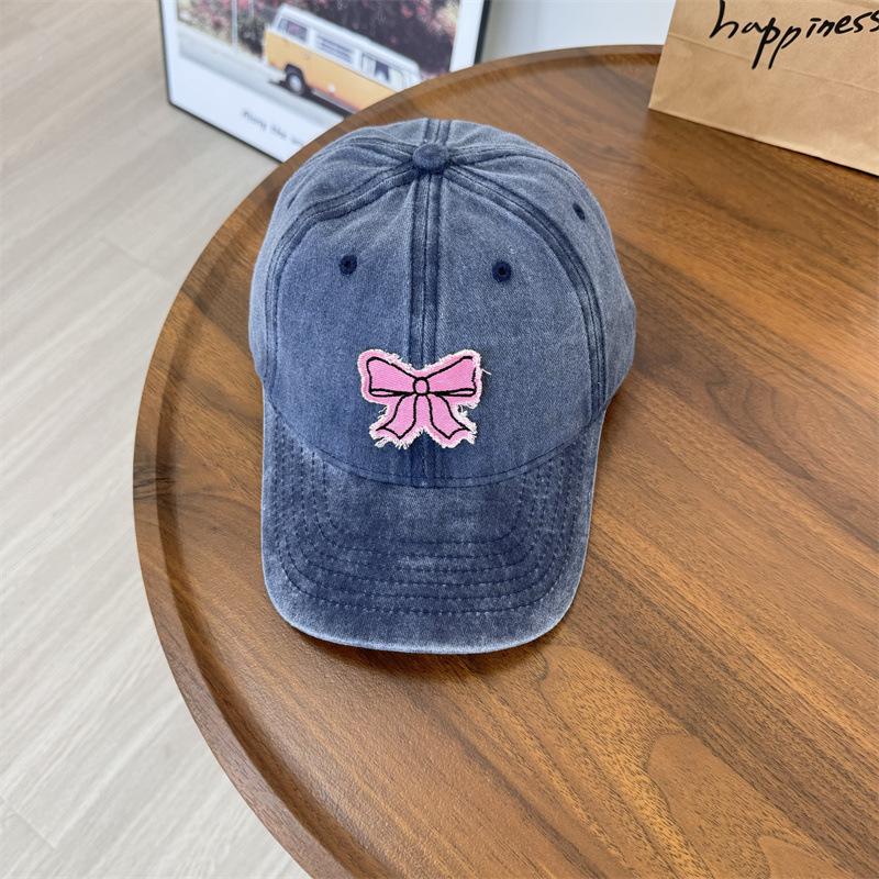 Trendy Sweet Bow Baseball Cap Spring and Summer Sunshade Sunscreen Washed Soft Top Retro Cute Cap Children