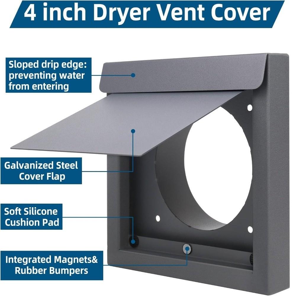 Useful Metal Dryer Vent Cover Weatherproof 4 Inch Exterior Wall Vent Hood Safety Anti-Backdraft Exhaust Hood Home Ventilation