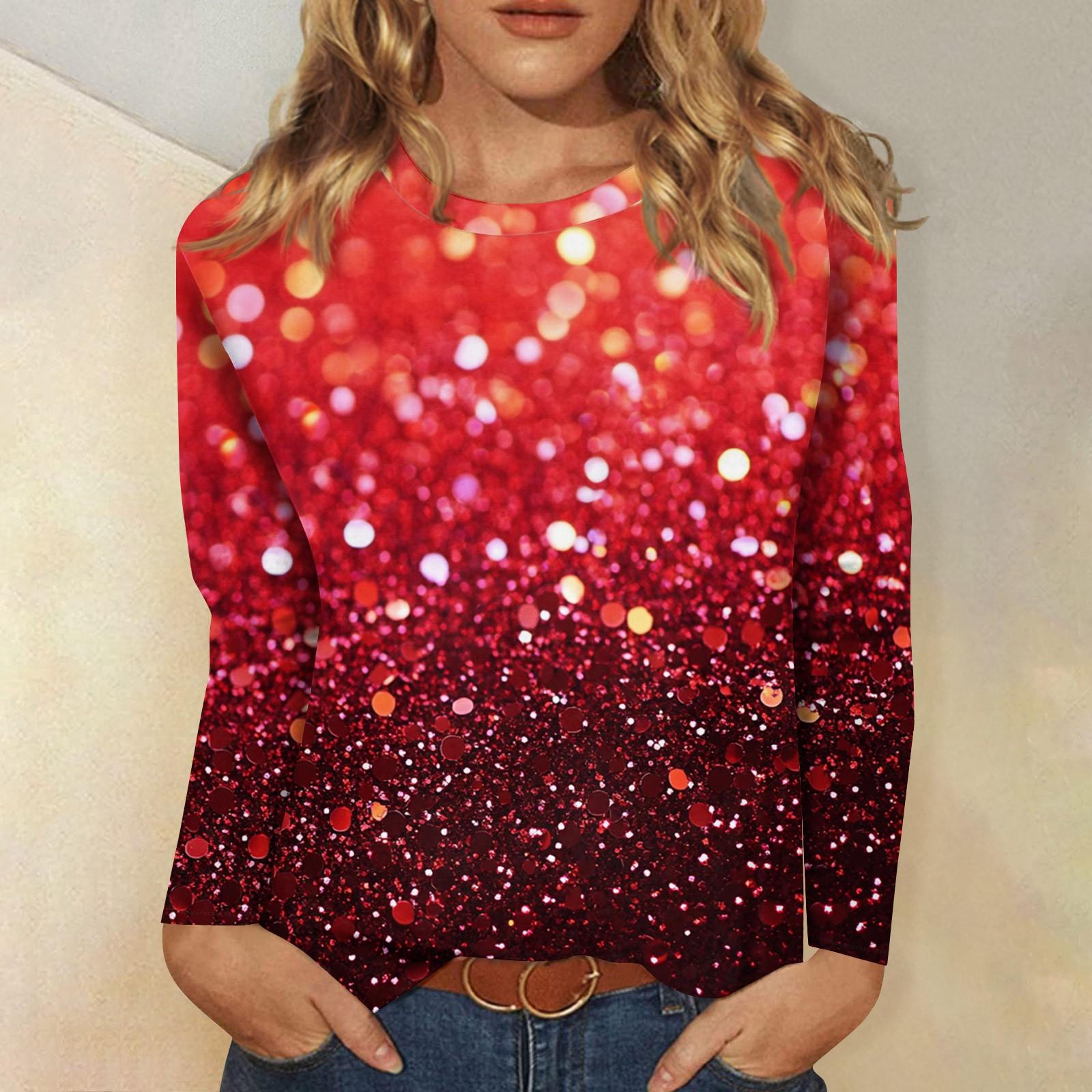 

Женская мода повседневный топ с длинным рукавом с рождественским принтом и круглым вырезом XXXXL красный