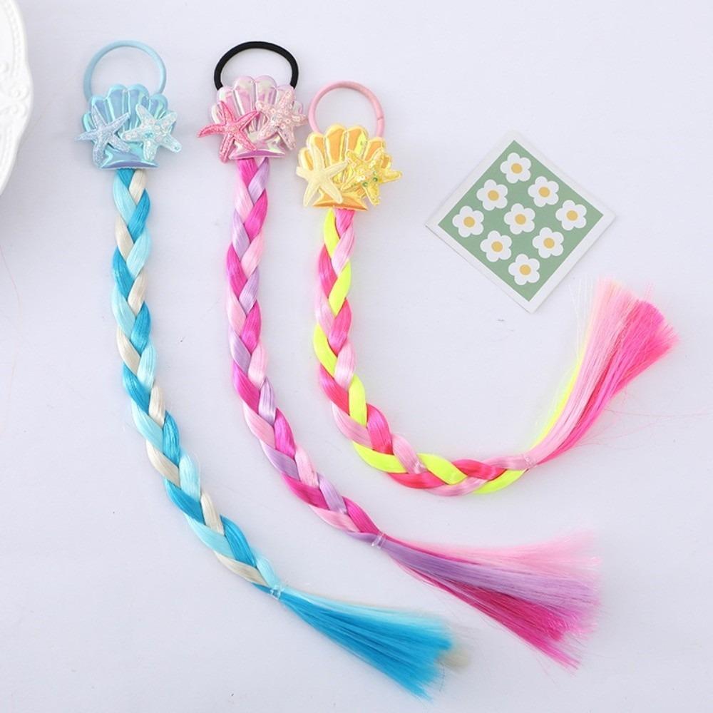 Synthetic Girls Twist Braids Hair Colorful Baby Wig Hairbands Ponytail  Party