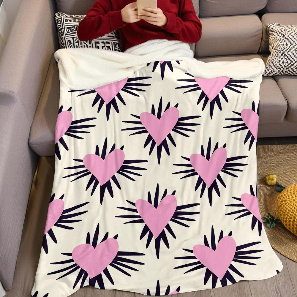 Pink Heart Burst Flannel Blanket Warm Soft Halloween Christmas Couch Warm Cozy Decorative Decor Gift for All Season