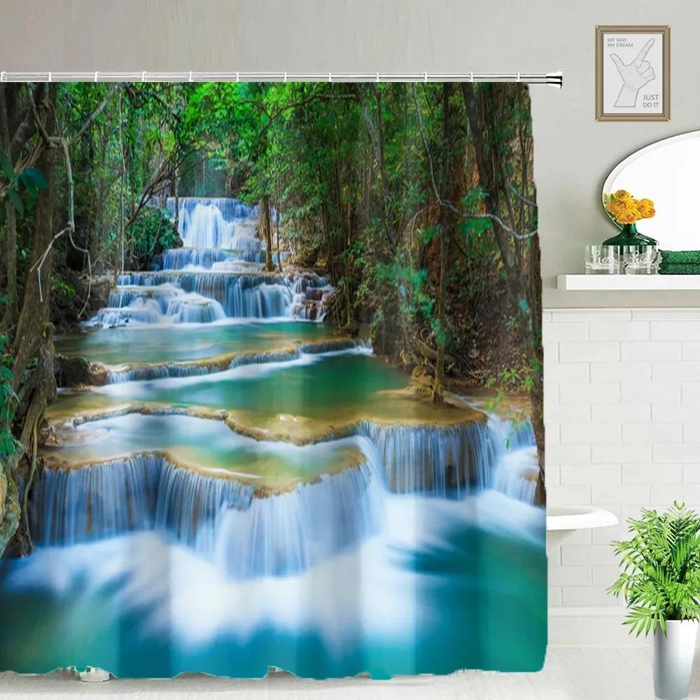 Refreshing Spring Scenery Shower Curtain Waterproof Landscape Shower Curtain With 12 Hooks Bathroom Decor Bathroom Accessories