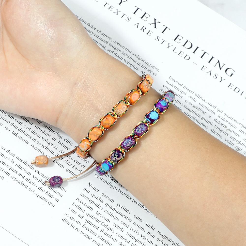 Vintage Bohemian Handmade Hemp Rope Bracelet Imperial Stone Beaded 3D Bead Charm Bangle