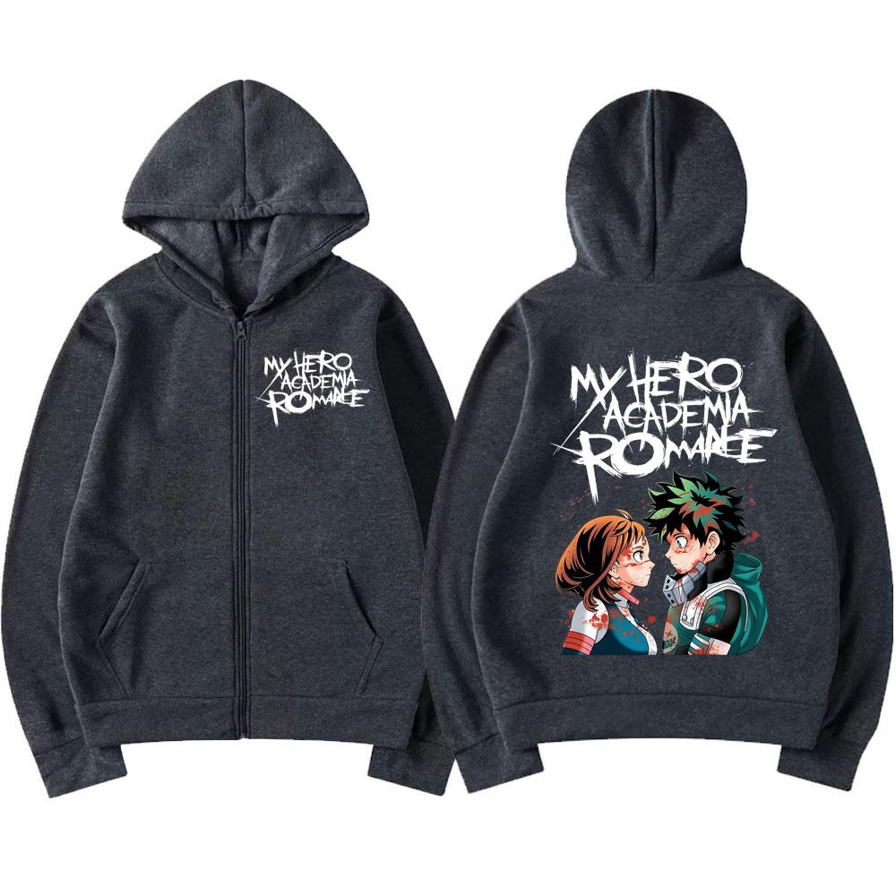 Anime My Hero Academia Midoriya Izuku Deku OCHACO URARAKA Zipper Hoodies Men Fashion Long Sleeves Zip Up Sweatshirts Coat Jacket