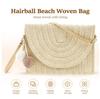 Straw Shoulder Bag Handmade Woven Straw Purse Portable Rattan Bag Straw Clutches for Women Travels