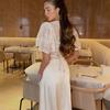 Fashion Versatile Temperament Waist Gentle Dress French Retro Style Lace Long Dress Femininity Elegant Dress Dress