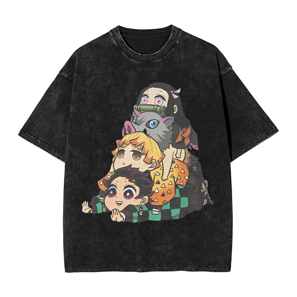Anime Demon Slayer Hashibira Inosuke Graphic T Shirt Men Women Cotton Tshirts Vintage Washed Tee Harajuku Male Casual T-shirts