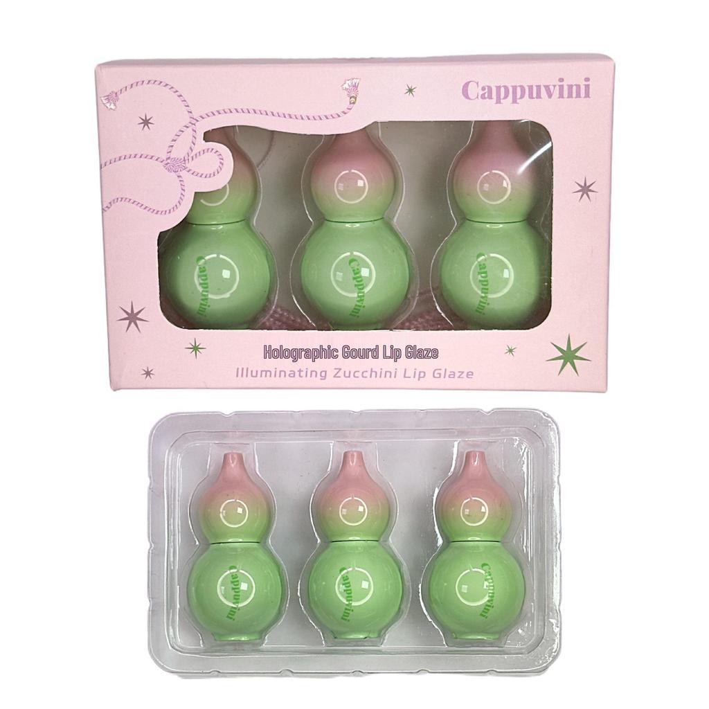 Cappuvini Gourd Lip Glaze Set: Three-Piece Mirror Shine Whitening Lip Gloss.