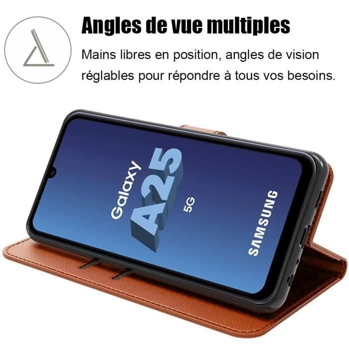 Coque de protection - Samsung - Galaxy A25 5G - Cuir PU - Antichoc - Support réglable