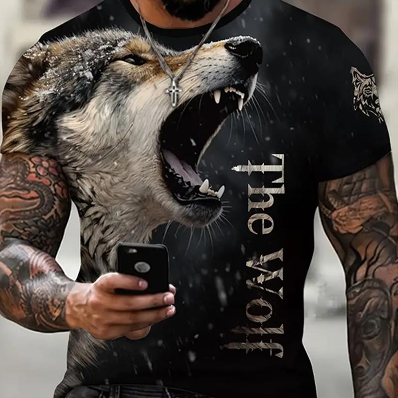 Men's Crew Neck Print Fierce Animal Pattern Oversized Men's Shirt Y2K Style Fashion Breathable Refreshing Short Sleeve