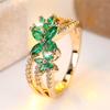 Cute Female Green Zircon Stone Gold Color Wedding Jewelry Promise Engagement Flower Rings For Women