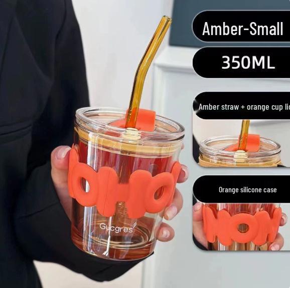 Tasse à café et à eau en verre isolant de haute qualité avec paille en bambou – Tasse de voyage portable et cadeau