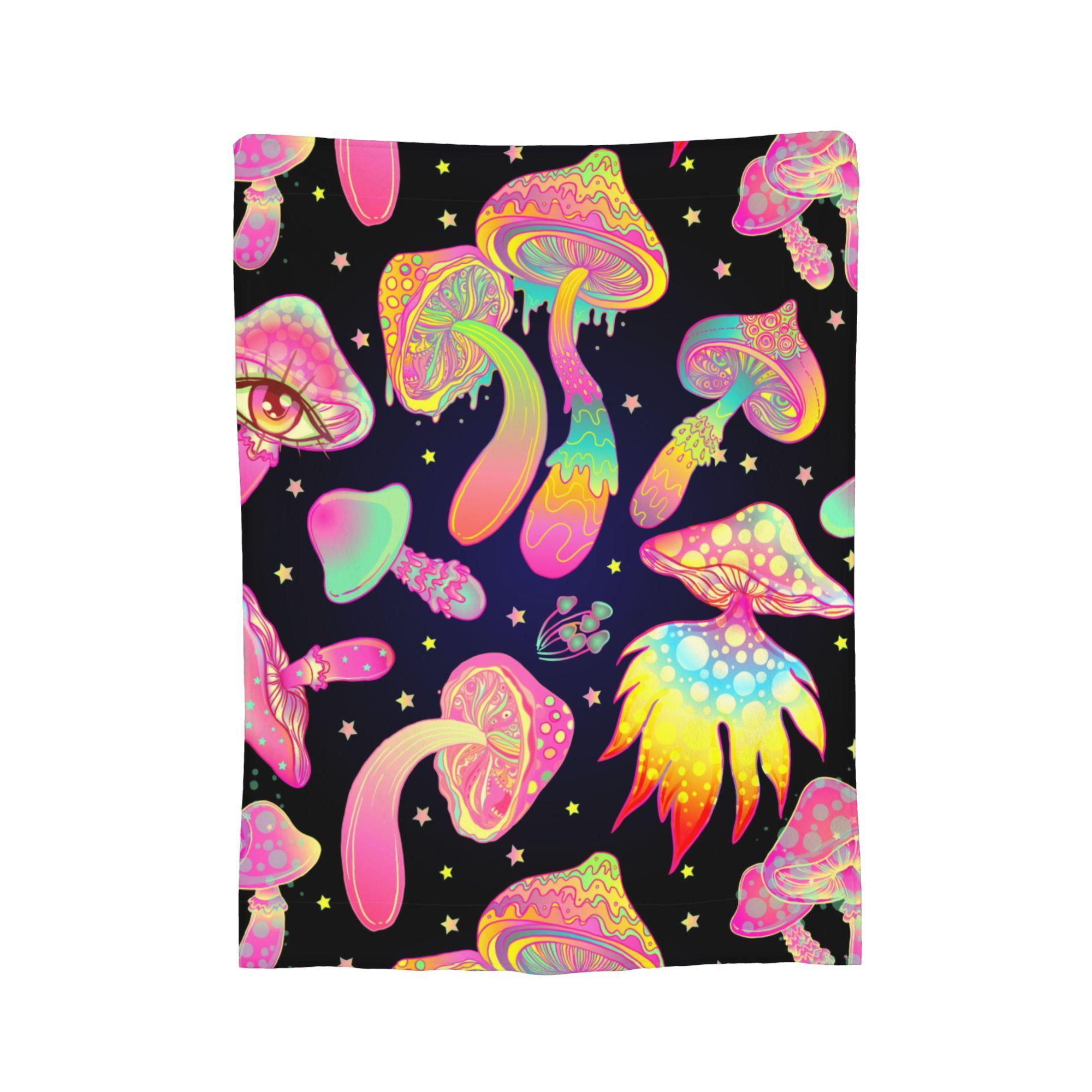 

Bright Psychedelic Mushrooms Blanket Coral Fleece Plush Spring/Autumn Multi-function Soft Throw Blanket for Bed Car Quilt 30x40in