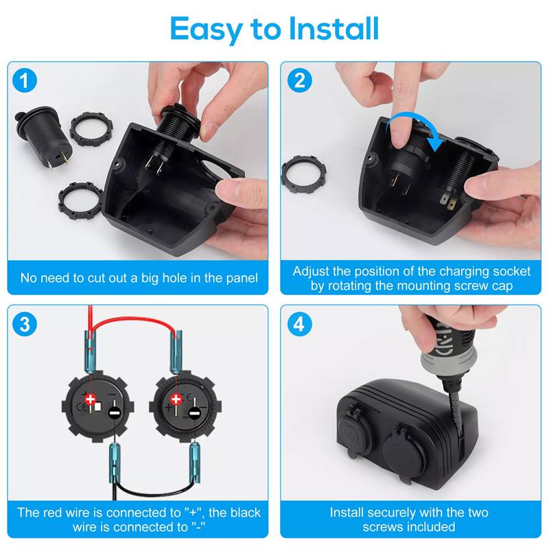 Zelt-Typ Panel Zwei-Loch, Quick Charge 3.0 Dual-USB Auto-Ladegerät + 12V/24V Steckdose für Auto, Motorrad, Boot, Marine, ATV