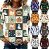 Women's Flannel Long Sleeve Top with Halloween Print Neck Pullover Shirt