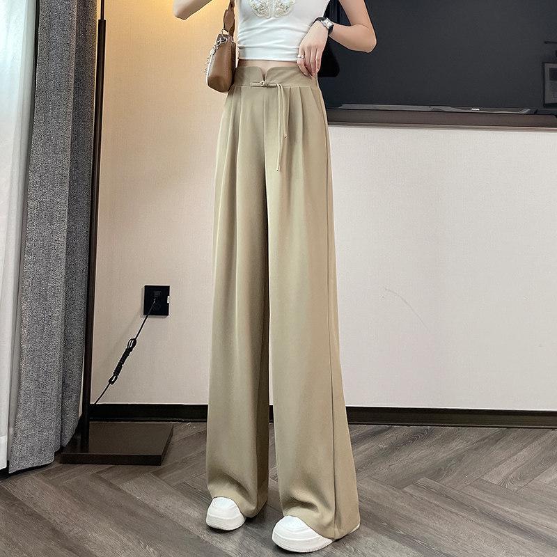 

2025 New Women s Chinese-Style Wide-Leg Pants: Spring & Autumn Straight-Leg, Lightweight Suit Pants L