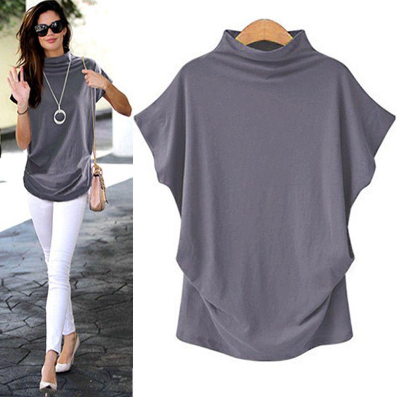 

Turtleneck Blouse Summer Solid Shirts Turtleneck Shirt Summer Pure Color Shirt Blue S
