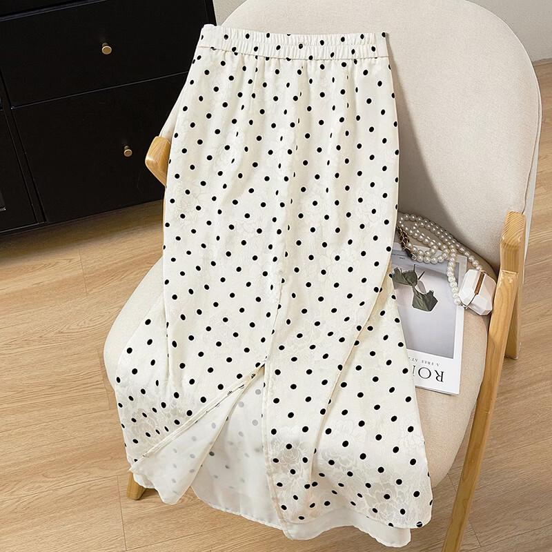 French Elegant Polka Dot A-Line Midi Skirt
