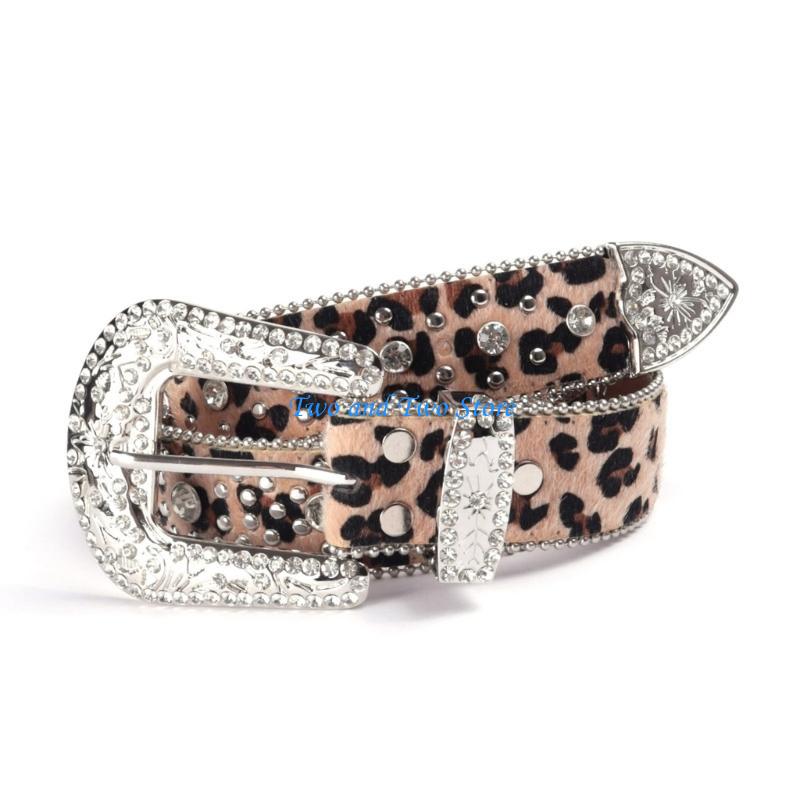 HX6F Reliability Adjust Pin Buckle Waist Belt Leopard Print PU Belt for Disco Party