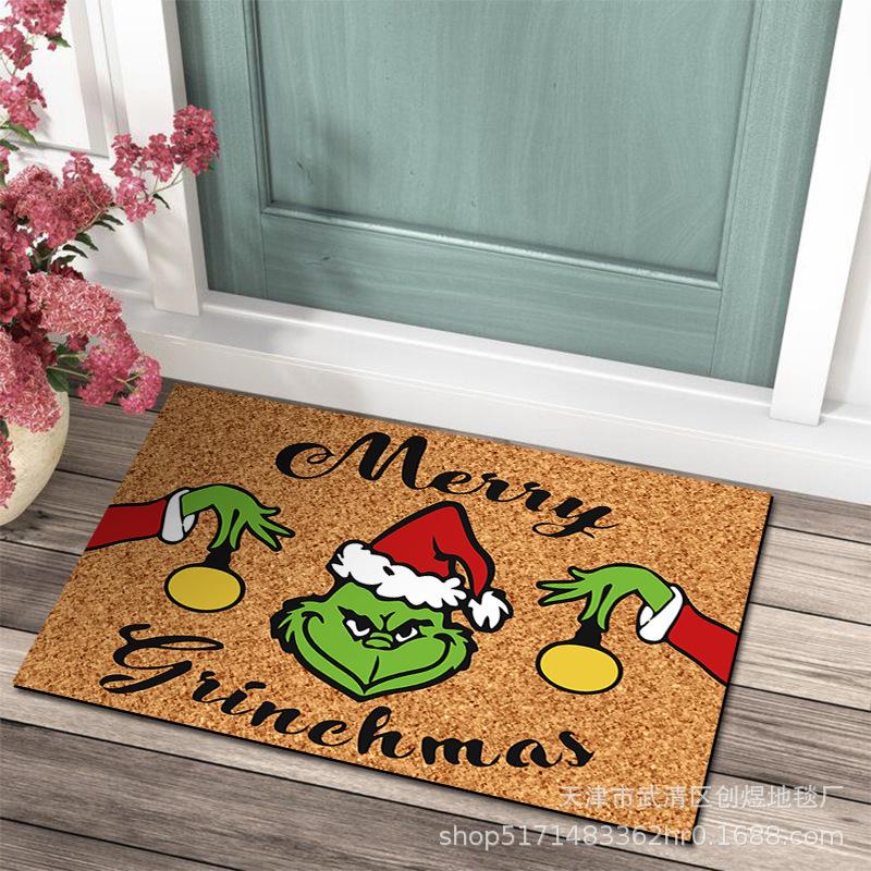 Grinch Floor Mat, Christmas Carpet, Holiday Door Mat, Green Clown Floor Mat.