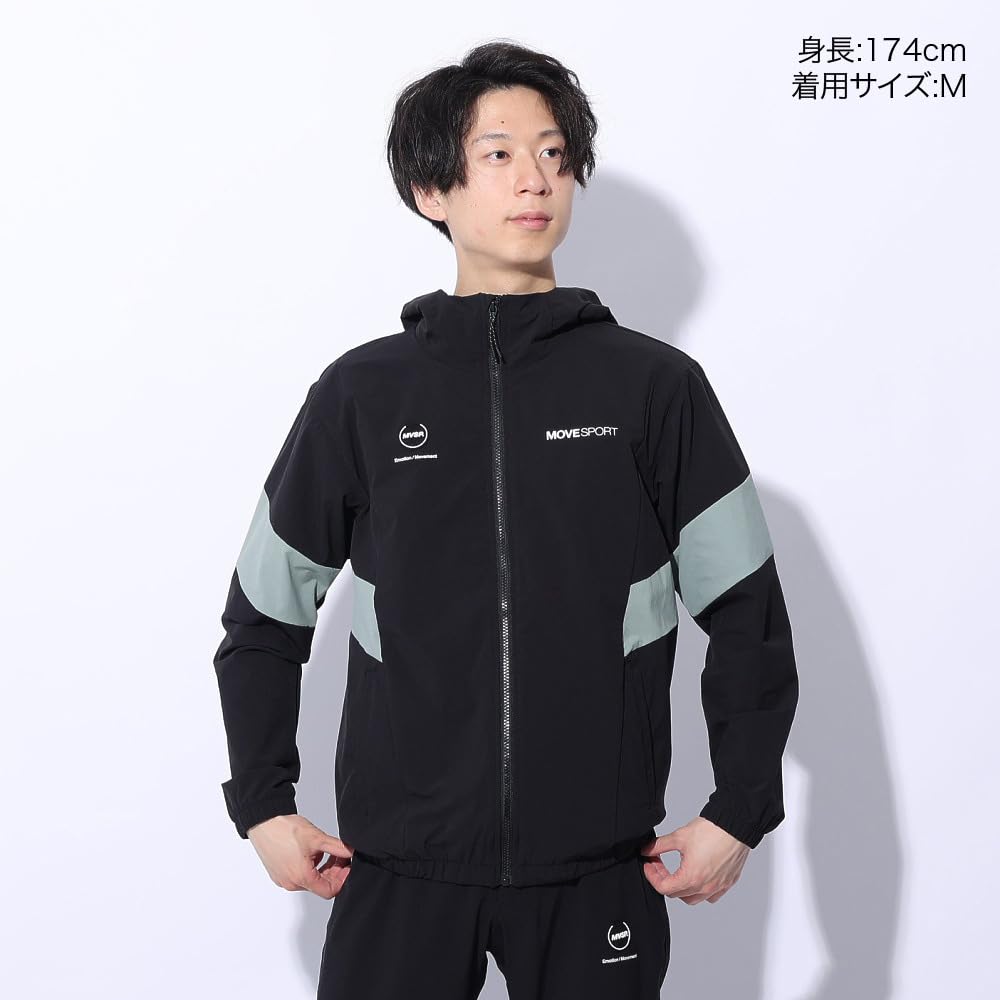 Move Sports Cross Descente Stretch Nylon Jacket with or without UV Protection BKKH Size L Men's 4-Way Two-Tone Full-Zip Hood, Water-Repellent, (UPF