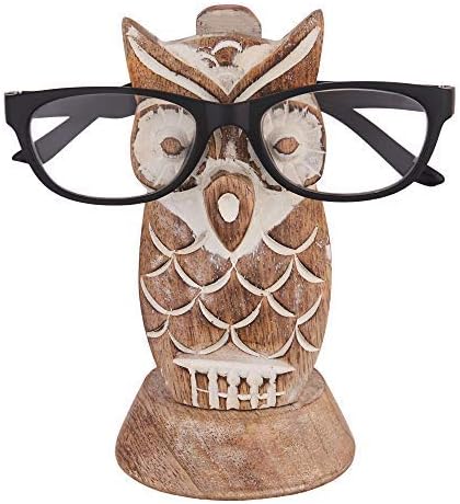 Eximious India Valentines Day Gifts Wooden Owl Glasses Holder Stand for Reading Nightstand Eyeglass Spectacle Mom Dad Car SPWW19