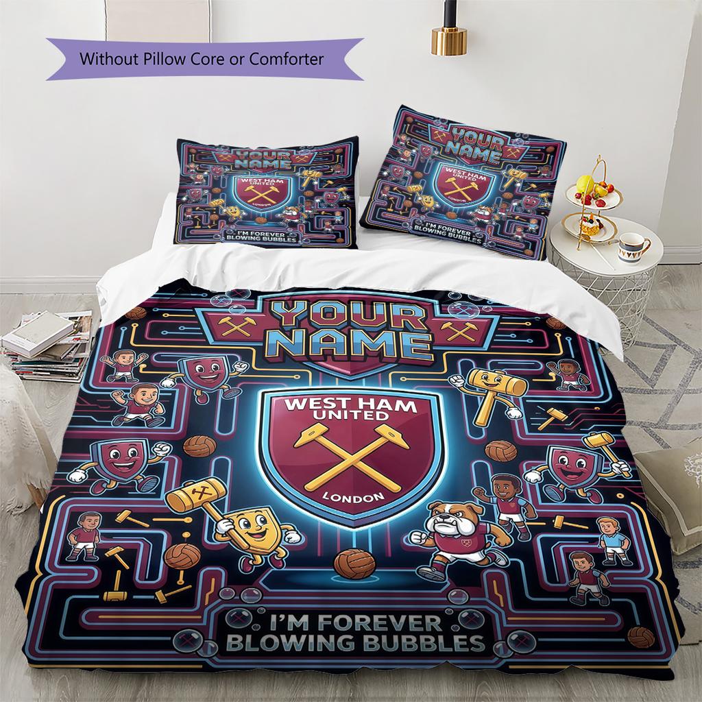 Custom Name West Ham United Pattern Bedding Quilt Set Home Decoration Gift (1 * duvet cover + 2 * pillowcase without core)