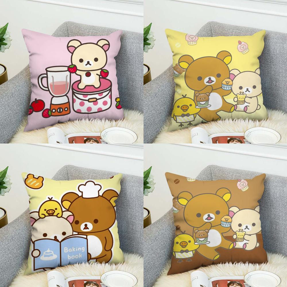 Cute RRilakkuma Pillow Case For Car Sofa Decorative Home Doublesided Print Plush Square Throw Pillow Cushion Cover