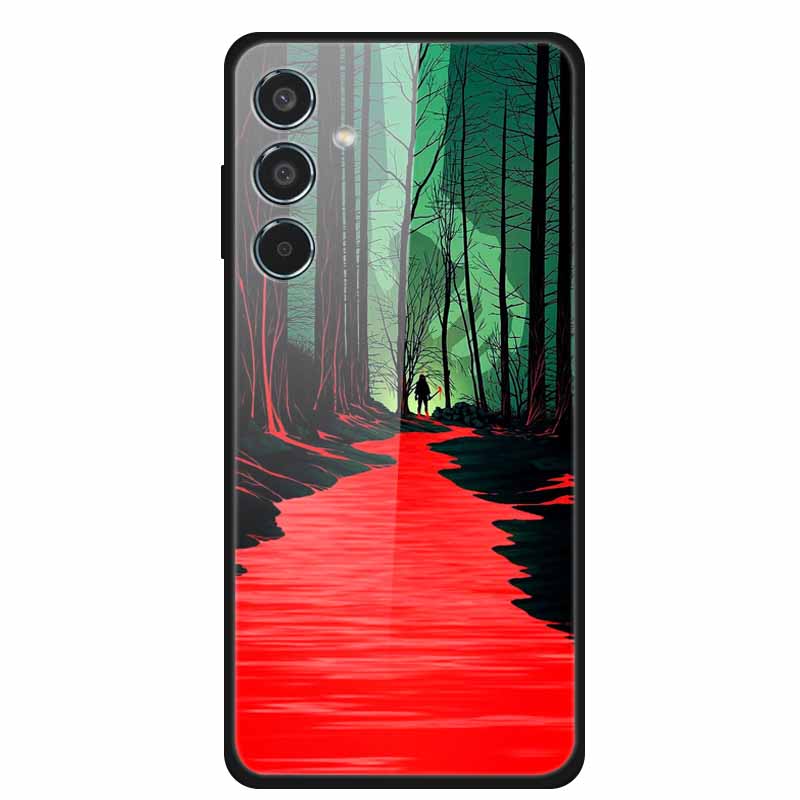 Glass Cellphone Case For Samsung Galaxy M35 Hard Plastic Back Cover For Samsung M 35 Flowers Painted Cases Fundas Shell Shield